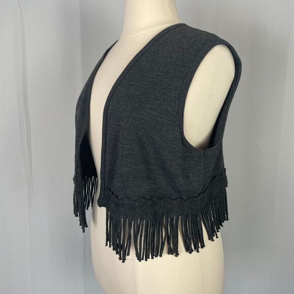 Vintage Sweater Vest Womens Size XL Charcoal Gray Fringe Western Boho Fairy 90s - Picture 5 of 11